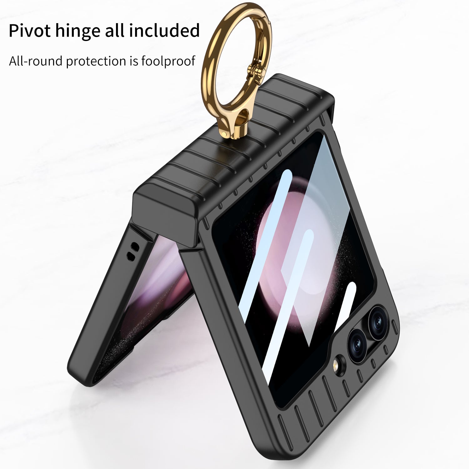 GKK Hinge Protection Phone Case for Samsung Galaxy Z Flip5 5G Suitcase Style Anti-Drop Hard PC Phone Cover with Small Screen Film GKK Hinge Protection Phone Case for Samsung Galaxy Z Flip5 5G Suitcase Style Anti-Drop Hard PC Phone Cover with Small Screen Film
